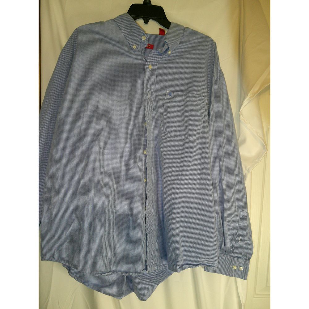 IZOD Classic Blue Gingham Check Button-Down Shirt Long Sleeve Casual XXL